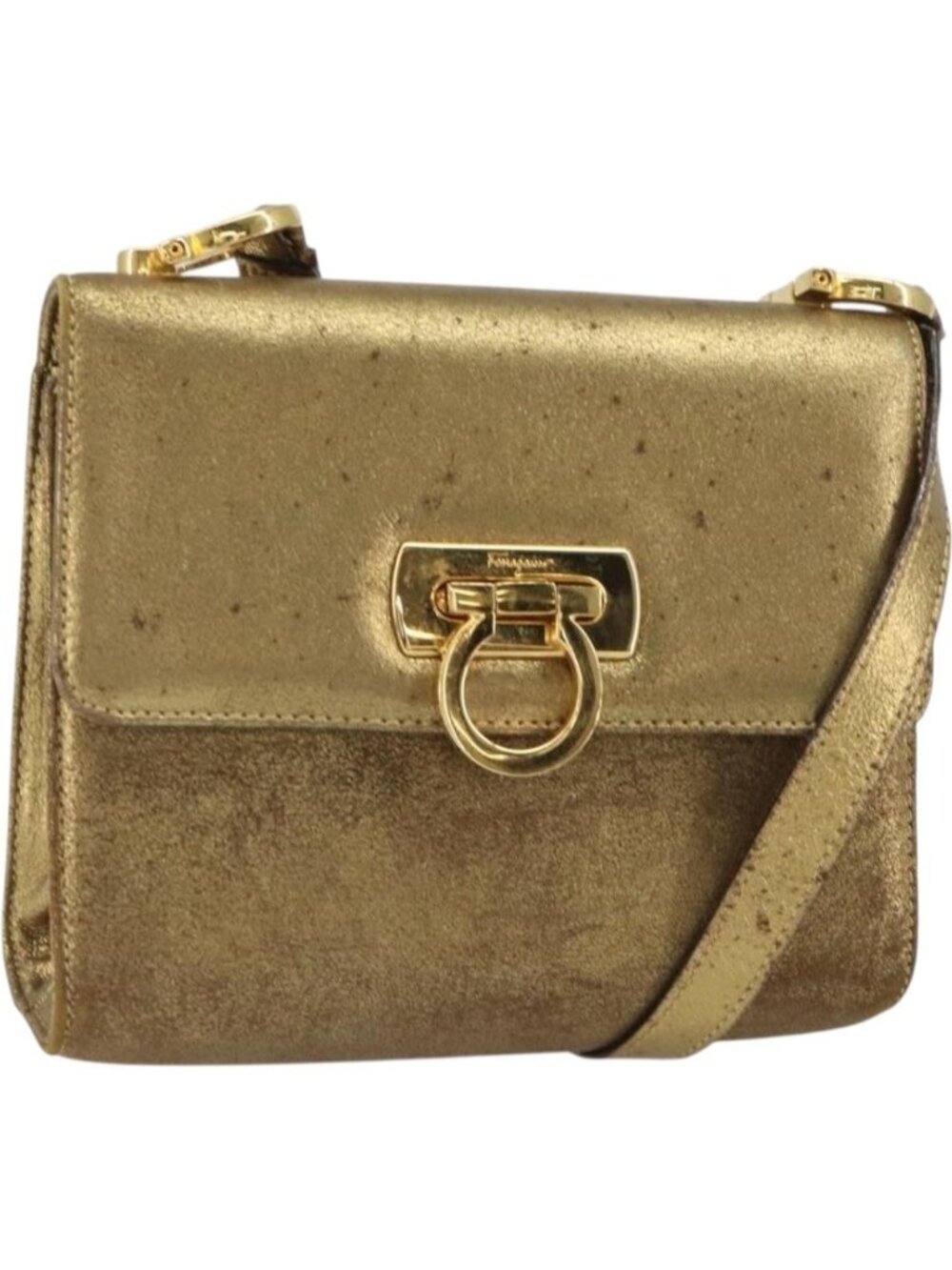 Salvatore Ferragamo Gancini Shoulder Bag Leather Gold Tone